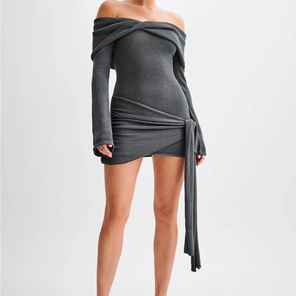 Meshki Gray Off-Shoulder Mini Dress